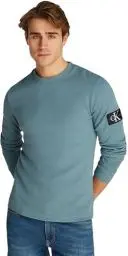 Produktbild: Calvin Klein Herren Langarmshirt Badge Waffle aus Baumwolle, Türkis (Trooper), S