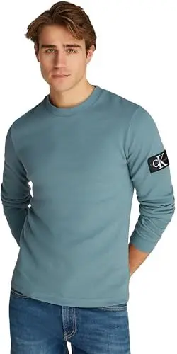 Produktbild: Calvin Klein Herren Langarmshirt Badge Waffle aus Baumwolle, Türkis (Trooper), S