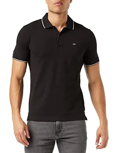 Produktbild: Calvin Klein Herren Stretch Pique Tipping Slim Polo K10K108728 Kurzarm Poloshirts, Schwarz (Ck Black), XL