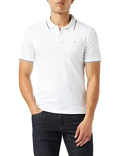 Produktbild: Calvin Klein Herren Stretch Pique Tipping Slim Polo K10K108728 Kurzarm Poloshirts, Weiß (Bright White), XXL