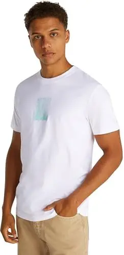 Produktbild: Calvin Klein Herren T-Shirt Kurzarm Brush Stroke Graphic Tee Regular Fit, Weiß (Bright White), XL