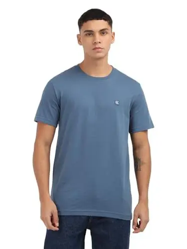 Produktbild: Calvin Klein Herren T-Shirt Kurzarm Ck Embro Badge Rundhalsausschnitt, Blue Coast (Blau), XL