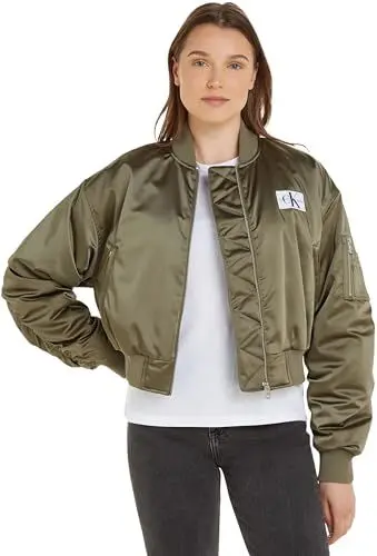 Produktbild: Calvin Klein Jeans Damen Bomberjacke Satin Bomber Übergangsjacke, Grün (Dusty Olive), S