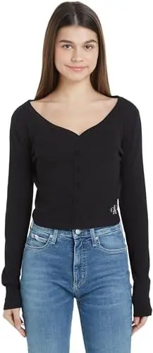 Produktbild: Calvin Klein Jeans Damen Cardigan Woven Label Strickjacke, Schwarz (Ck Black), XXXL