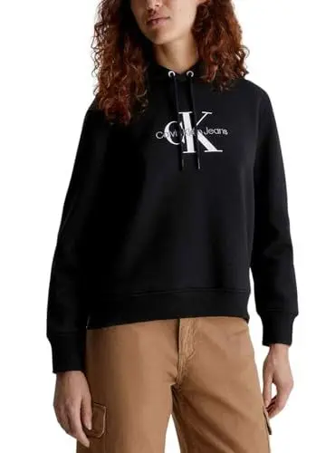 Produktbild: Calvin Klein Jeans Damen Hoodie Monologo Regular Hoodie mit Kapuze, Schwarz (Ck Black), XL