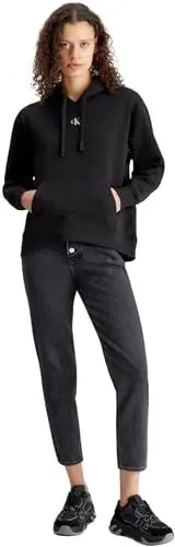 Produktbild: Calvin Klein Jeans Damen Hoodie Woven Label Oversized mit Kapuze, Schwarz (Ck Black), XL