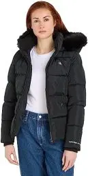 Produktbild: Calvin Klein Jeans Damen Jacke Faux Fur Hooded Fitted Short Winterjacke, Schwarz (Ck Black), 3XL