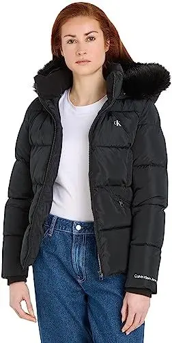Produktbild: Calvin Klein Jeans Damen Jacke Faux Fur Hooded Fitted Short Winterjacke, Schwarz (Ck Black), 3XL