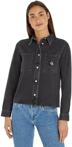Produktbild: Calvin Klein Jeans Damen Jeanshemd Slim Denim Shirt Langarm, Schwarz (Denim Black), M