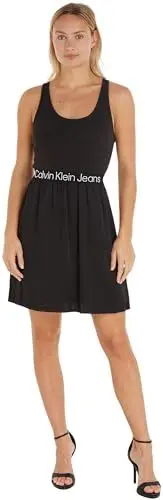 Produktbild: Calvin Klein Jeans Damen Kleid Racerback Elastic Dress Sommer, Schwarz (Ck Black), XXS