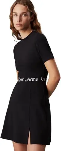 Produktbild: Calvin Klein Jeans Damen Kleid Short Sleeve Dress Kurze Ärmel, Schwarz (Ck Black), XXL