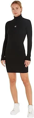 Produktbild: Calvin Klein Jeans Damen Pullover-Kleid Badge Roll Neck Langarm, Schwarz (Ck Black), L