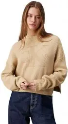 Produktbild: Calvin Klein Jeans Damen Pullover Logo Regular Sweater Strickpullover, Beige (Pale Khaki), XS