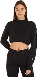 Produktbild: Calvin Klein Jeans Damen Pullover Short Lambswool Strickpullover, Schwarz (Ck Black), S