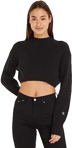 Produktbild: Calvin Klein Jeans Damen Pullover Short Lambswool Strickpullover, Schwarz (Ck Black), M