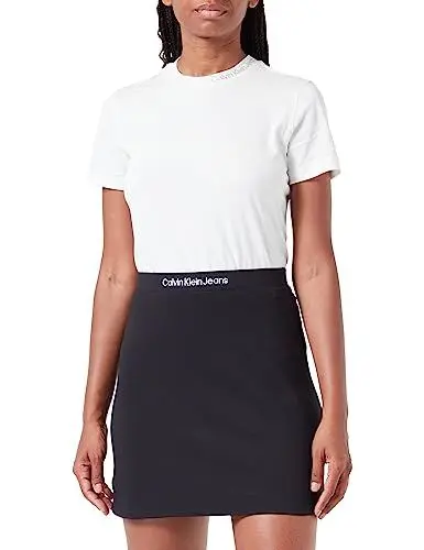 Produktbild: Calvin Klein Jeans Damen Rock Logo Waistband Milano Minirock, Schwarz (Ck Black), M