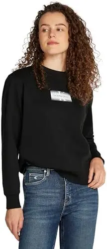 Produktbild: Calvin Klein Jeans Damen Sweatshirt Regular ohne Kapuze, Schwarz (Ck Black), XL