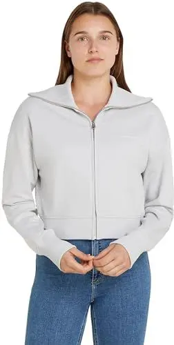Produktbild: Calvin Klein Jeans Damen Sweatshirt mit Reißverschluss Diffused Monologo Zipper, Grau (Lunar Rock), XXL