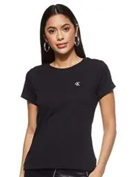 Produktbild: Calvin Klein Jeans Damen T-Shirt Kurzarm Ck Embroidery Rundhalsausschnitt, Schwarz (Ck Black), L