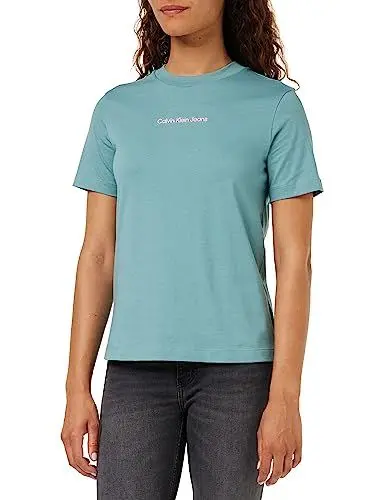 Produktbild: Calvin Klein Jeans Damen T-Shirt Kurzarm Institutional Straight Rundhalsausschnitt, Blau (Arctic / Neon Pink), M