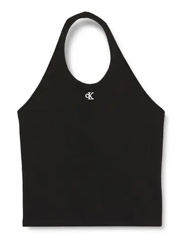 Produktbild: Calvin Klein Jeans Damen Top Plus Slub Rib Halterneck Top Neckholder, Schwarz (Ck Black), XL