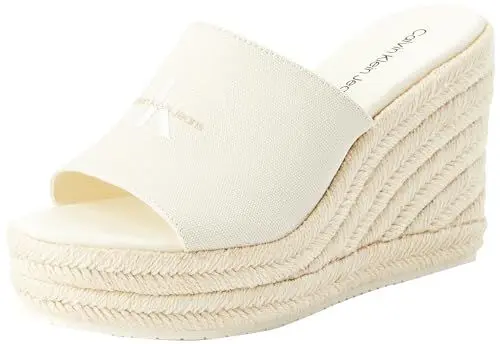 Produktbild: Calvin Klein Jeans Damen Wedge Espadrilles Slide aus Canvas, Elfenbein (Creamy White), 39