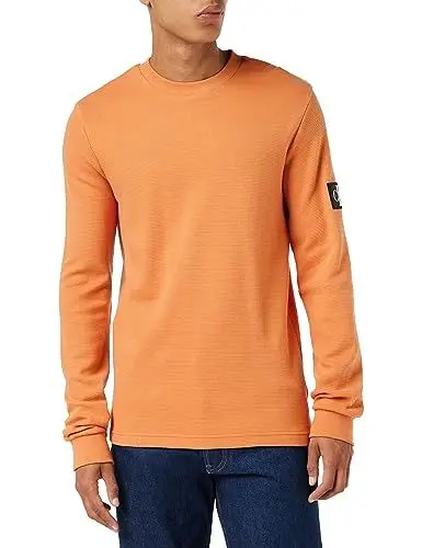 Produktbild: Calvin Klein Herren Badge Waffle LS Tee J30J323485 Langarm Strickoberteile, Orange (Burnt Clay) ,XXS