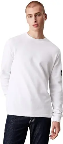 Produktbild: Calvin Klein Jeans Herren Badge Waffle Ls Tee J30j323485 Langarm Strickoberteile, Weiß (Bright White), XL