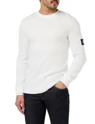 Produktbild: Calvin Klein Jeans Herren Badge Waffle Ls Tee J30j323485 Langarm Strickoberteile, Weiß (Bright White), XL