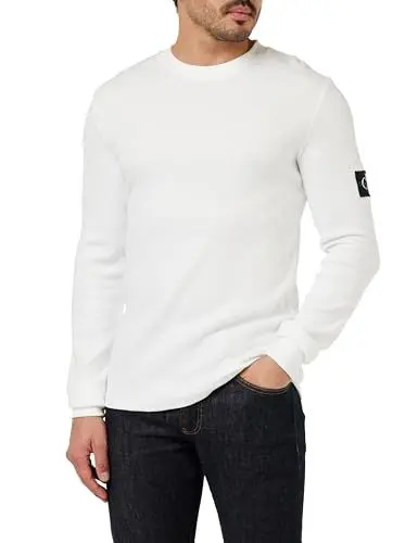 Produktbild: Calvin Klein Jeans Herren Badge Waffle Ls Tee J30j323485 Langarm Strickoberteile, Weiß (Bright White), XL