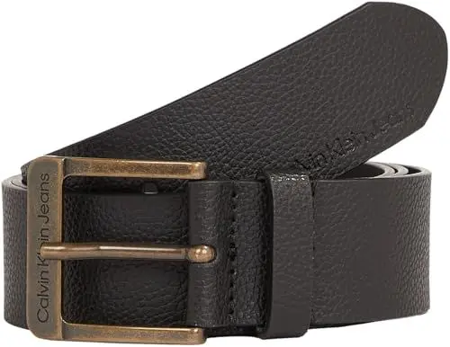 Produktbild: Calvin Klein Jeans Herren Gürtel Classic Flat Belt aus Leder, Schwarz (Black/Antique Brass), 115 cm