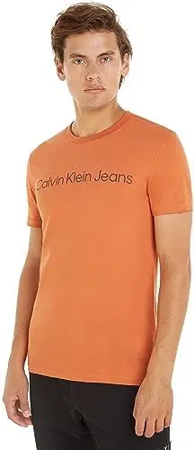 Produktbild: Calvin Klein Jeans Herren INSTITUTIONAL Logo Slim Tee J30J322344 Kurzarm T-Shirts, Orange (Burnt Clay/Dark Chestnut), S