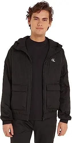 Produktbild: Calvin Klein Jeans Herren Jacke Padded Hooded Harrington Übergangsjacke, Schwarz (Ck Black), L