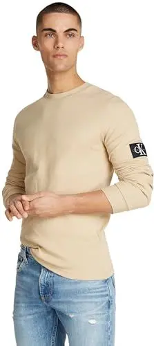 Produktbild: Calvin Klein Jeans Herren Badge Waffle Ls Tee J30j323485 Langarm Strickoberteile, Khaki (Pale Khaki), 3XL Große Größen