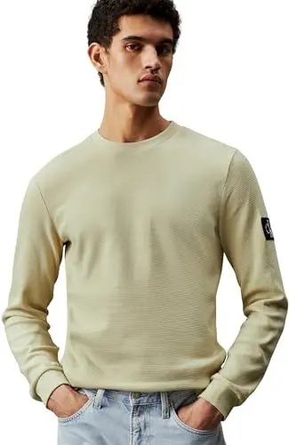 Produktbild: Calvin Klein Jeans Herren Badge Waffle Ls Tee J30j323485 Langarm Strickoberteile, Grün (Green Haze), L