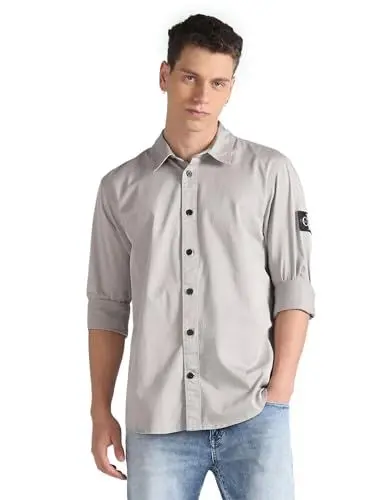 Produktbild: Calvin Klein Jeans Herren MONOLOGO Badge Relaxed Shirt J30J323255 Freizeithemden, Grau (Porpoise), M