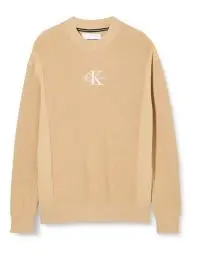 Produktbild: Calvin Klein Jeans Herren Pullover Monologo Sweater Strickpullover, Beige (Warm Sand), L