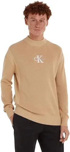 Produktbild: Calvin Klein Jeans Herren Pullover Monologo Sweater Strickpullover, Beige (Warm Sand), XS
