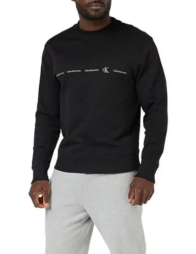 Produktbild: Calvin Klein Jeans Herren Sweatshirt Logo Repeat Crew Neck ohne Kapuze, Schwarz (Ck Black), L