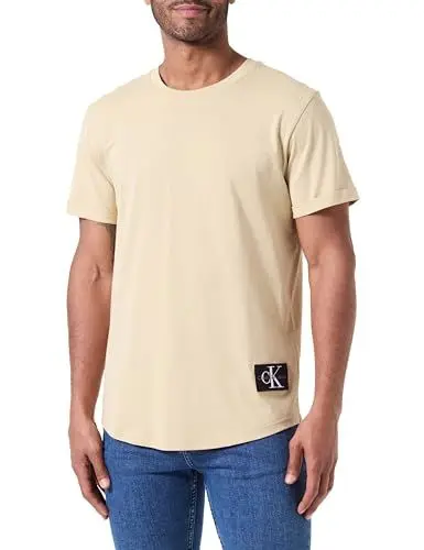 Produktbild: Calvin Klein Jeans Herren T-Shirt Kurzarm Badge Turn Up Sleeve Rundhalsausschnitt, Beige (Pale Khaki), 3XL