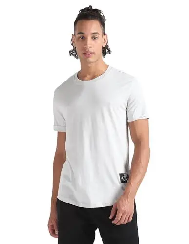 Produktbild: Calvin Klein Jeans Herren T-Shirt Kurzarm Badge Turn Up Sleeve Rundhalsausschnitt, Grau (Lunar Rock), XXL