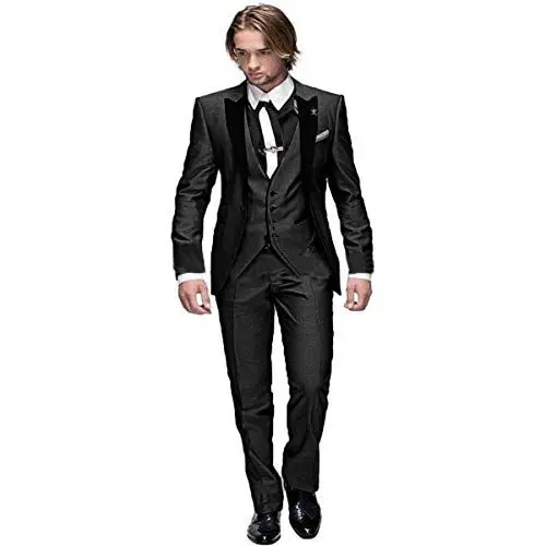 Produktbild: CALVINSUIT Herren Hochzeitsanzug Slim Fit EIN Knopf 3 Stück Notch Revers Bräutigam Smoking Jacke + Hose + Weste