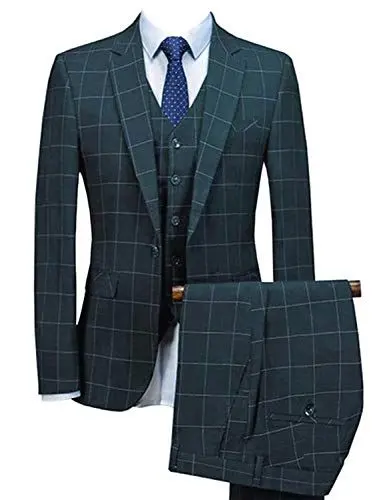 Produktbild: CALVINSUIT Herren Schottenkaro 3-teilig Slim Fit Anzug One Button Smoking Business Hochzeitsgesellschaft Jacke Weste & Hose