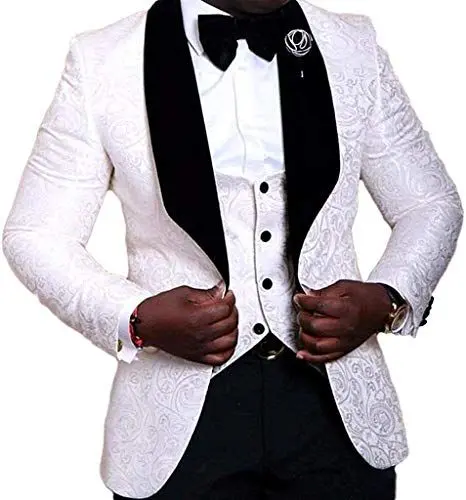 Produktbild: CALVINSUIT Herren Slim Fit Jacquard 3 Stück Anzug Smokingjacke Tux Weste und Hose