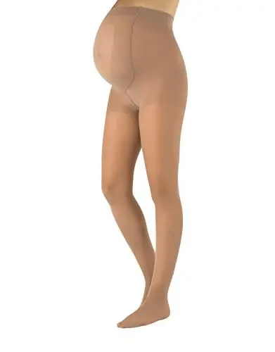 Produktbild: CALZITALY Umstandsstrumpfhose mit Stützeffekt | Stützstrumpfhosen Schwangerschaft, Schwarz, Hautfarbe, S, M, L, XL, 20 DEN, Made in Italy (M, Powder)
