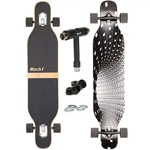 Produktbild: Camber Longboard mit Keramik Kugellager in Flex1 Drop Through Cruiser Freeride Skaten Komplettboard mit T-Tool