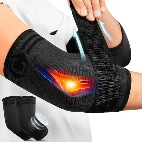 Produktbild: CAMBIVO 2 Pack Ellenbogenbandage mit Riemen & Gel-Polster, Tennisarm Bandage Herren Damen für Tendinitis, Arthritis, Bandage Ellenbogen für Gewichtheben, Golf, Tennis, Garden