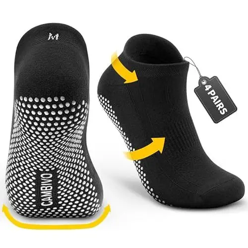 Produktbild: CAMBIVO Yoga Socken Damen und Herren (4 Paar), Pilates Socken Rutschfest, Yogasocken mit Silikon Anti-Rutsch-Punkte, für Yoga, Pilates, Barre, Krankhaus, zu Hause, Tanz, Trampolin