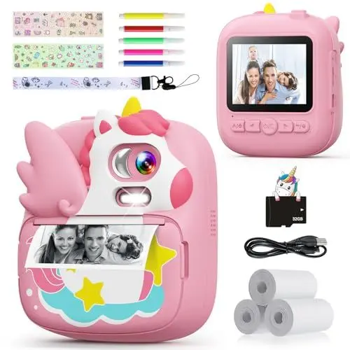 Produktbild: CAMCLID Kinderkamera Sofortbildkamera, 2,4 Zoll Sofortbildkamera Kinder mit 32G TF Karte und Fotopapier Drucken, 1080P HD Digitalkamera Kinder, Geschenke für Jungen und Mädchen 3-12 Jahre (Rosa)