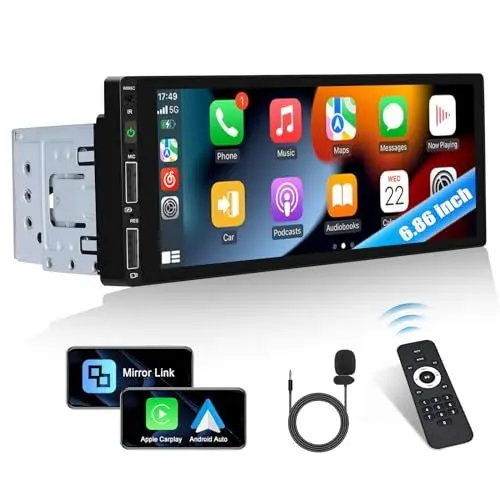 Produktbild: CAMECHO Autoradio 1 Din CarPlay mit 6.9 Zoll Bildschirm Android Auto Radio Touch Display mit Bluetooth Freisprecheinrichtung Mirror Link FM Radio 3 USB Ports SWC Externes Mikrofon